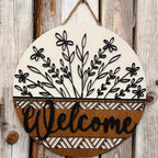 Wood front door sign Wood sign Home decor Welcome sign Sign for front door House warming gift Wedding gift (Wildflower 2.0-DS033(NB) P002, 11" Width)