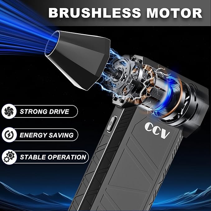 CCV Compressed Air Duster - 150000RPM Electric Air Duster for Cleaning Keyboard&PC 3 Gears Adjustable Rechargeable Cordless Jet Dry Blower Air Blower for Car and Home (F33-BLACK)