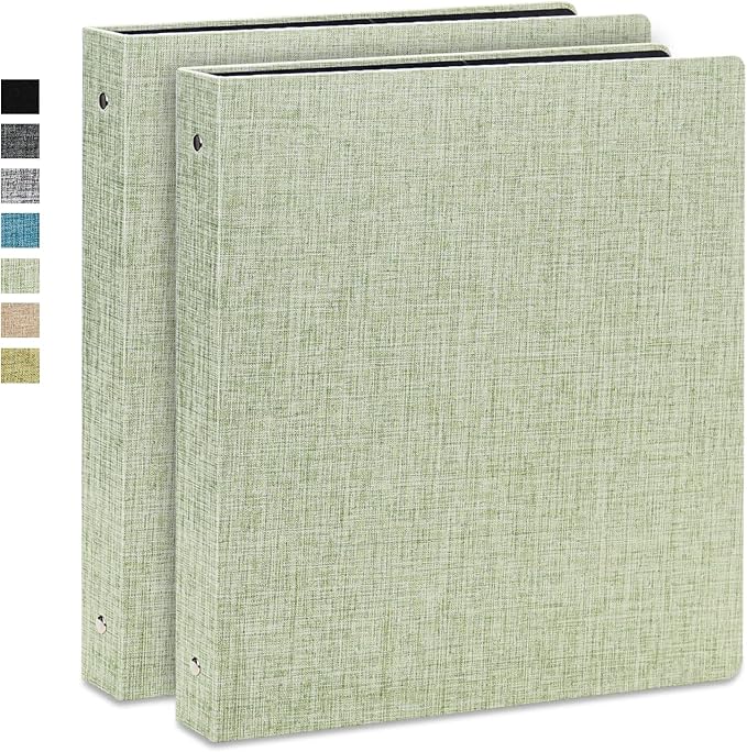 Vienrose 3 Ring Binder 1 Inch Round Rings with Linen Fabric Cover, Fits 8.5 x 11 Inch Paper, Durable Organizer for School, Office, Home, Recipes (2 Pack,LightGreen)