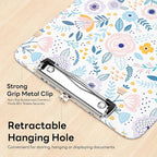 Luminzo Plastic Cute Clipboard Low-Profile Metal Clip, A4 Letter Size 9 x 12.5 in, 8.5 x 11 Paper Clip Board for Teachers, Nurses, Classroom,Cute Flowers