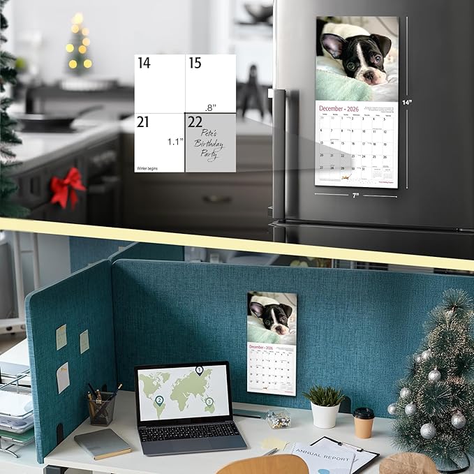 RED EMBER French Bulldog Puppies 2026 Mini Wall Calendar 12 Month | 7" x 14" Open | Thick & Sturdy Paper | Holiday Gift | Cute Frenchie Puppy Dog Calendar 2026