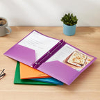 Amazon Basics Heavy Duty Colorful Plastic Folders with 2 Pockets for Letter Size Paper, Pack of 12, Assorted Colors