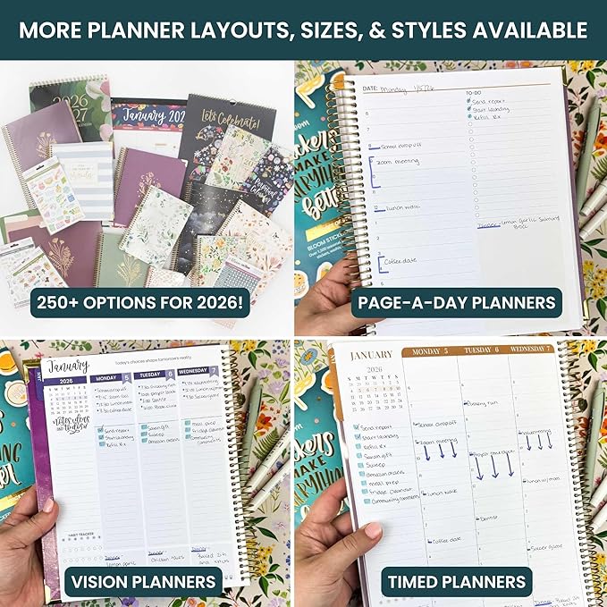 bloom daily planners 2026 Planner (January to December) - 8.5” x 11” Weekly & Monthly Dated Agenda Organizer Book with Stickers & Tabs - Flexible Soft Cover - Brilliant Brushstrokes