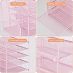 LEKETREE Desk Organizers and Accessories, 5-Tier Paper Letter Tray Organizer with File Holder, Desktop Organizer for Office Supplies (Pink)