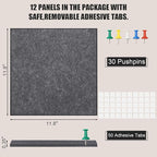 Large Cork Board Alternative 48" X 36" Bulletin Board - 12 Pack Removable Felt Wall Tiles with 30 pushpins, Large Cork Boards for Walls Cork Board for Office Pin Board Tack Board - Dark Gray
