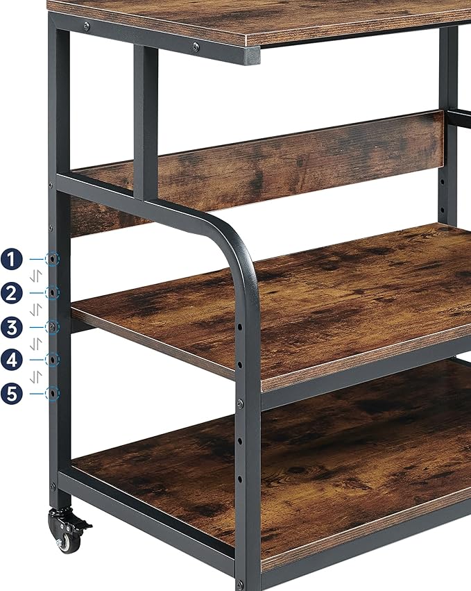 Fannova 32.3" Wide Extra Large Printer Stand, 3 Tier Printer Table with Adjustable Storage Shelf, Rolling Printer Cart with Industrial Wheels for Home Office, Rustic Brown