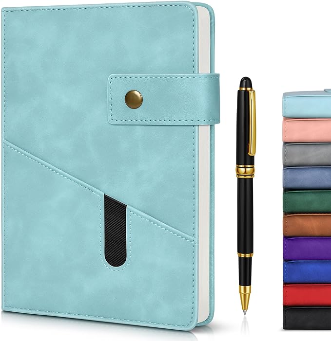 vfaejll A5 Lined Leather Journal Notebook for Men Women,5.9" X 8.4" Hardcover Journal with Pen,200 Pages 100 Gsm Thick Ruled Paper Daily Diary for School,Travel,Business,Work,Home Writing