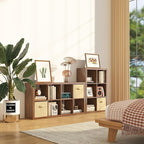 furtble Bookshelf with Storage Bins, 12-Cube Storage Organizer, Modern Wood Open Bookcase, Multifunctional Display Shelf for Living Room, Bedroom, Home Office, Classic Oak