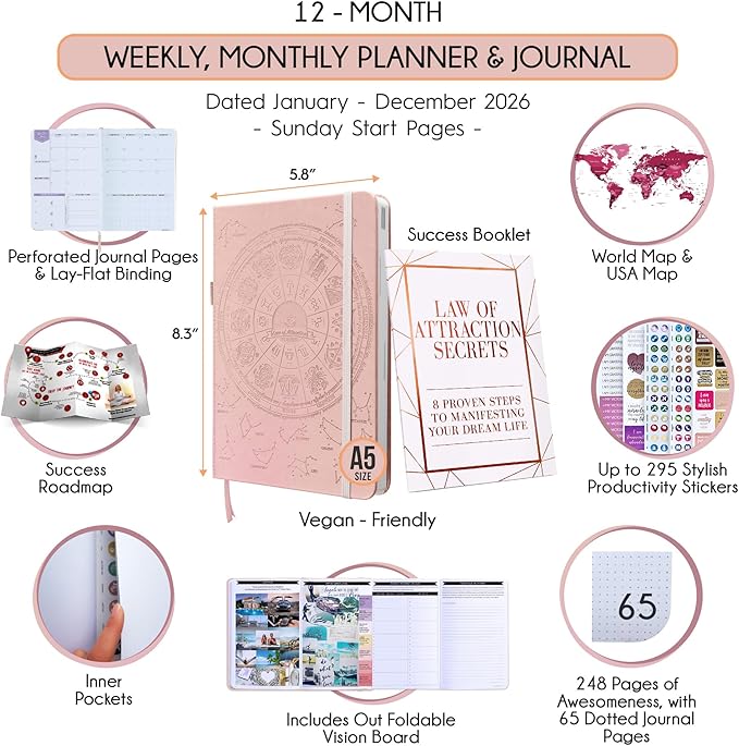 Law of Attraction Planner 2026 Deluxe with Productivity App | Weekly & Monthly Goal-Setting Planner, Life & Gratitude Journal | Include Foldable Vision Board, Gift Box & Stickers