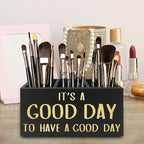 QZQE Inspirational Office Pen Pencil Holder Organizer for Desk, It's a Good Day to Have a Good Day Positive Wooden Box Signs Decorations for Home Office Desk Tabletop, Motivational Gifts for Women