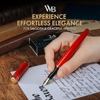 Wordsworth & Black Fountain Pen Set, Bent Nib, Includes 24 Pack Ink Cartridges, Ink Refill Converter & Gift Box, Calligraphy, [Crimson Red], Perfect for Men & Women