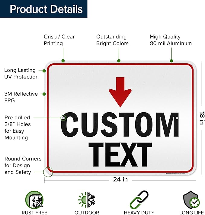 Custom Arrow,Custom Directional Sign, Down Arrow,18x24 Inches, 3M EGP Reflective, Rust Free .080 Aluminum, Fade Resistant, Made in USA by My Sign Center