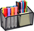 Ameceres Magnetic Pencil Holder - Extra Strong Magnets Mesh Marker Holder Perfect for Whiteboard, Refrigerator and Locker Accessories (2 Baskets, 1 Pack Black)