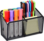 Ameceres Magnetic Pencil Holder - Extra Strong Magnets Mesh Marker Holder Perfect for Whiteboard, Refrigerator and Locker Accessories (2 Baskets, 1 Pack Black)