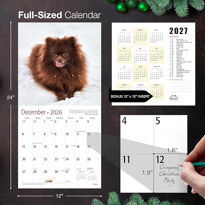 MICASA PRESS Puppies 2026 Wall Calendar 12 Month | 12" x 24" Open | Thick & Sturdy Paper | Holiday Gift | Cute Puppy Dog Calendar 2026