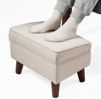 FAGAGA Ottoman Foot Rest, Small Footstool Ottoman with Storage, Modern Foot Stool with Adjustable Lid and Sturdy Wood Legs for Living Room, Bedroom, Couch, Enterway (Beige)