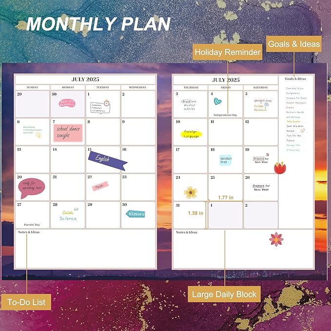 CAGIE Planner 2025-2026: 18 Months Jul 2025 - Dec 2026 Calendar Planners Weekly and Monthly 8.5" x 11" Large Spiral Planners for Women Hourly Daily Yearly Agenda with Tabs Stickers, Marble