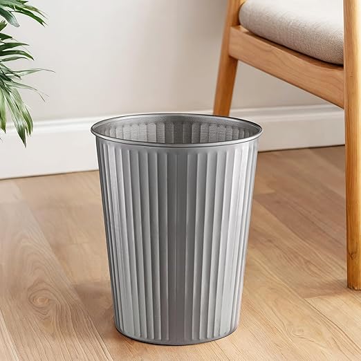 Monarch Abode Metal Bathroom Trash Can – Waste Basket for Bedroom, Office Desk, & Dorm, Handcrafted Ridge Embossed, Durable Decorative Pewter Small Trash Can Bathroom Garbage Bin Wastebasket