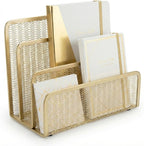 BLU MONACO | Gold Metal Mesh Mail Sorter Organizer Countertop | Paper Sorter for Desk with Three Tiers | Letter Organizer and Outgoing Mail Holder