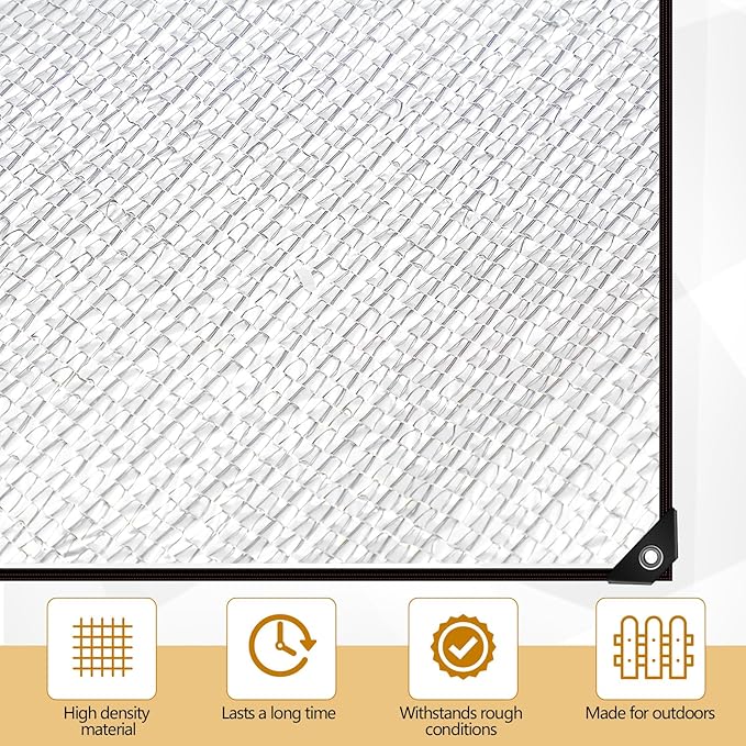 Mindsoft 70% Aluminet Shade Cloth Reflective Tarp 10 x 6.5 ft Aluminum Cloth Porch Privacy Screen with Grommets Durable Mesh Canopy for Car Garden Patio Pergola Sun Shade Cover(1 Set)