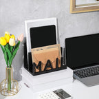 Vercraft 2 Slot Mail Organizer Holder Countertop Wooden Mail Black Letter Holder with Cutout Lettering Design for Office Desktop Envelope and Document Storage Rack