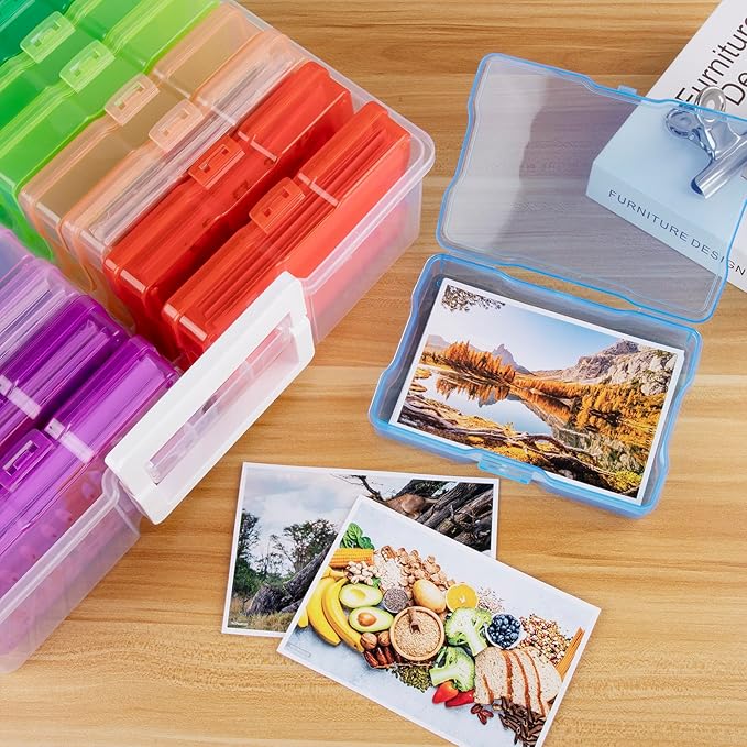 Find Scrapblooms 4×6 Photo Storage Box,Plastic photo keeper With 16 inner 4×6inch photo cases,Card Organzier Craft Storage box for pictures,stamps,seeds (Large Colorful)