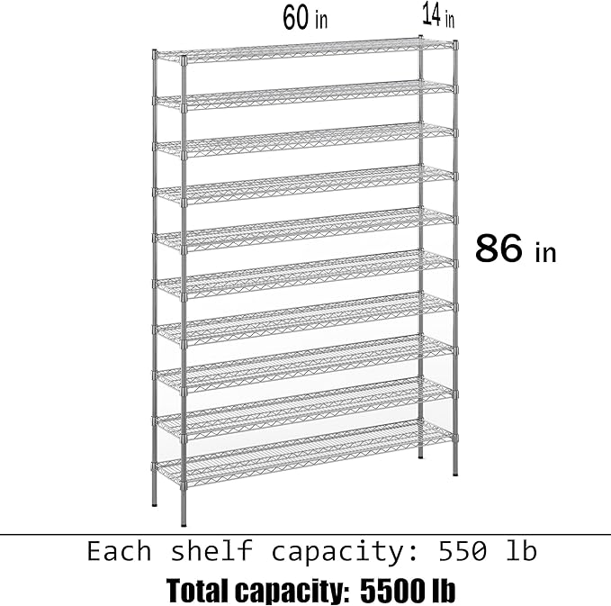 Regal Altair 14" Deep x 60" Wide x 86" Height Wire Shelving Kit | 10-Tier | NSF Commercial Storage Rack Unit