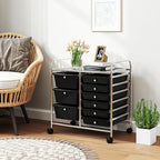 GOFLAME 9-Drawer Rolling Storage Cart, Mobile Utility Cart with Removable Drawers & Metal Frame, Art Craft Organizer Cart with Lockable Wheels, Storage Drawer Cart for Home Office School, Black