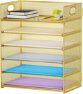 Marbrasse Paper Letter Tray Organizer - 6 Tier Mesh File Organizer with Handle, Paper Sorter Organizer for Letter/A4 Office File Folder Holder - Gold
