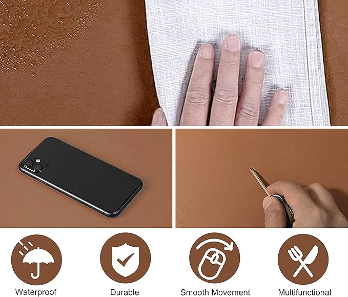 SUJAYU Dual Sided PU Leather Desk Pad, Mouse Pad, Office Desk Mat, Non-Slip Laptop Desk Pad, Waterproof Desk Writing Pad for Office and Home (23.6" x 11.8", Brown+Silver)