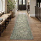 GENIMO Runner Rug 2x10 Non Slip Machine Washable Hallway Runner Rug, Low Pile Lightweight Rugs for Entryway, Hallway, Kitchen and Corridor, Sage/Blue