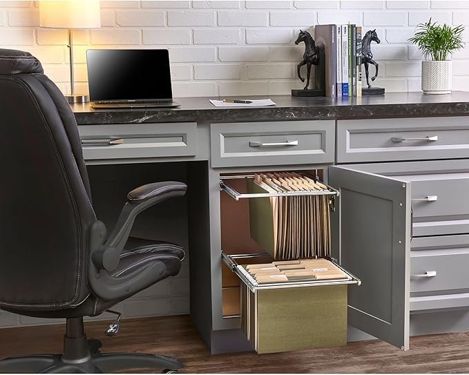 Rev-A-Shelf 2 Tier 14.5" Base Cabinet File Drawer Organizer System for Leterr & Legal Sized Files for Home Office or Home Storage, Chrome, RAS-FD-KIT
