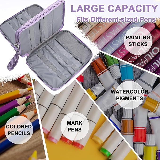 VASCHY Colored Pencil Case, Corduroy Large Pencil Pouch for Art Pens Markers Gel Pens Big Holder Organizer Fits 192 Pencils for Girls Women Light Purple