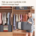Lifewit 18 Pack Clothes Storage Bins with Lids, Foldable Blanket Storage Bags with Zippers, Clear Window and Reinforced Handles, Closet and Organization for Clothing, Sweater, Comforter, Bedding, Gray