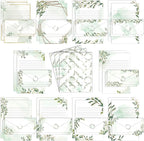 TaoBary 160 Pcs Stationery Paper Set 50 Double Sided Stationery Papers with 50 Matching Envelopes and 60 Round Dot Sticker, 10 Design(Green Leaves,8.5 x 11 Inch)