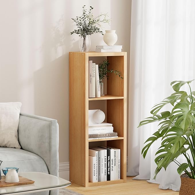 3 Cube Storage Organizer Single Row, Cube Shelf with Heavy-Duty Thick Boards, 13.31"L x 9.37"W x 36.93"H, Smooth Easy-Clean Panels, Simple Assembly, for Living Room Bedroom Office, Natural-Oak