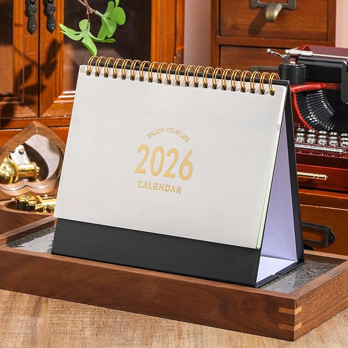 Small Desk Calendar 2026-2027, 18-Month Standing Flip Desktop Calendar from 2026 Jan to 2027 Jun - Metal Ring Twin-Wire Binding Monthly Desktop Calendar for Home Office School (black-white)