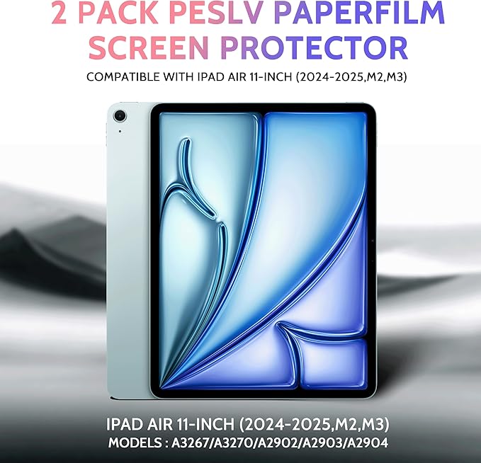 Peslv 2 Pack Like Paper Screen Protector for iPad Air 11 Inch 2024/2025 (M2/M3, 6th/7th Gen), Matte Anti Glare PET Film/Blue Light Filter Eye Protection Cover/Drawing & Writing Feel Like on Paper