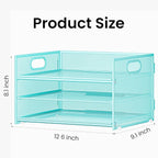 Subekyu 2-Pack 3-Tier Blue Metal Mesh Desk Paper Letter Tray & File Sorter Organizer with Handle + 1 Sliding Tray for Desk, Home, Office, School Supplies, A4 Paper and Accessories Storage