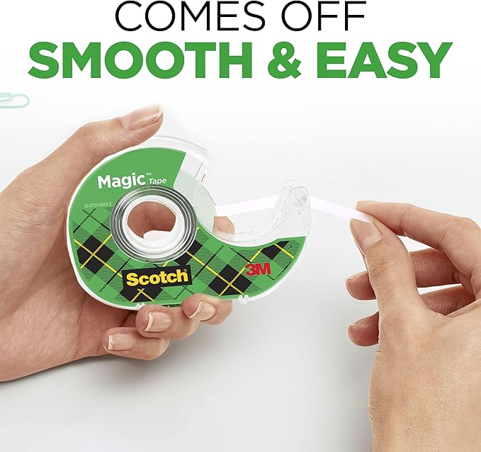 Scotch Magic Tape, 12 Rolls (2 x 6-Packs) Each with Dispenser, Invisible Matte Finish, Permanent Adhesive, 3/4 in x 350 in per Roll, Ideal for Home, School and Office