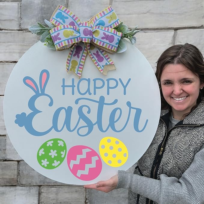 Wood front door sign Wood sign Home decor Welcome sign Sign for front door House warming gift Wedding gift (Happy Easter, 15" Width)