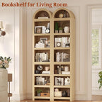 UPOSOJA 76" Tall Narrow Arched Bookcase,7-Teir Mid-Century Modern Bookshelf,Adjustable Shelves offering More Storage Space for Living Room,Kitchen,Home Office,Oak