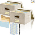 Remowith Greeting Card Organizer and Storage Box with 20 Pcs Adjustable Dividers, Storing Cards with 84 Pcs Labels Perfect for Storing Greeting Cards, Envelopes, Photos 2 Pack Beige