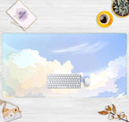 Blue Cloud XXL Large Extended Gaming Mouse Pad Computer Mat Aesthetics Mousepad, Office Decor Desk Pad, Laptop Keyboard and Mouse Mat, Non-Slip Desk Matt with Stitched Edge, 31.5''x15.7''