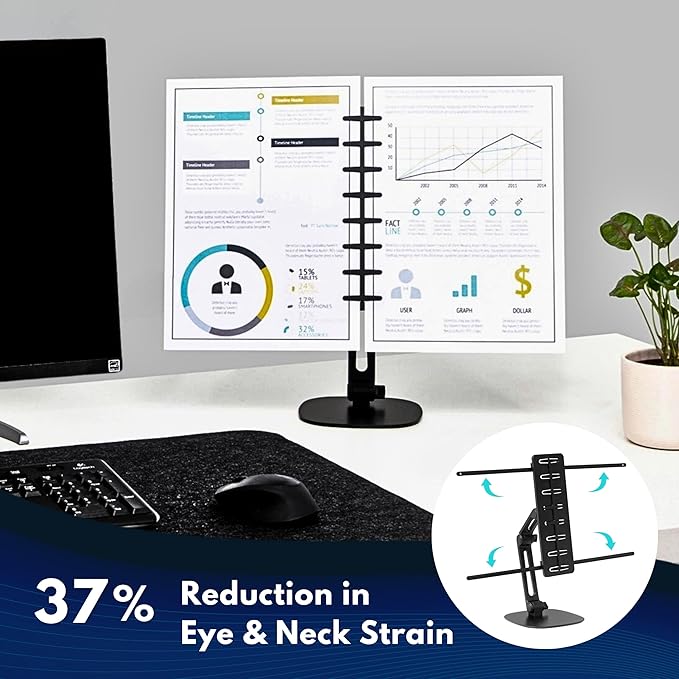 Note Tower Desktop Titan Document Holder for Typing | Compact 2 Page Paper Holder Stand for Desk | Document Stand Holds Copy Paper, Photos & Post Notes | for Fast Typing, Studying & Presenting