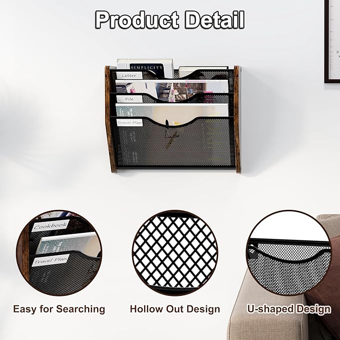 PAG-Mass Hanging Wall Files Organizer, 3 Tier Mail Organizer Wall Mounted,Hanging File Holder,Magazine Rack for Documents,Magazine,Literature,File,Mails,Envelopes