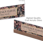 ARTBLOX | Office Personalized Name Plate Women Flower Design On Clear Acrylic Glass for Desk with Business Card Holder
