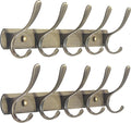 SKOLOO Coat Rack Wall Mount - Modern, Metal Wall Coat Rack with 5 Hooks, Pack of 2, Sturdy Wall Hook Rack Rail for Hanging Coat, Jacket, Clothes, Hat, Bronze