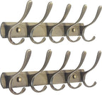 SKOLOO Coat Rack Wall Mount - Modern, Metal Wall Coat Rack with 5 Hooks, Pack of 2, Sturdy Wall Hook Rack Rail for Hanging Coat, Jacket, Clothes, Hat, Bronze