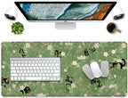 Cute Cats Desk Pad Mouse Pad,Sage Green Plants Flowers Floral Mouse Mat Large,Stitched Edges Non-Slip Waterproof Rubber Base Mous Mat for Office Home Work Gaming(27.5X11.8 in)